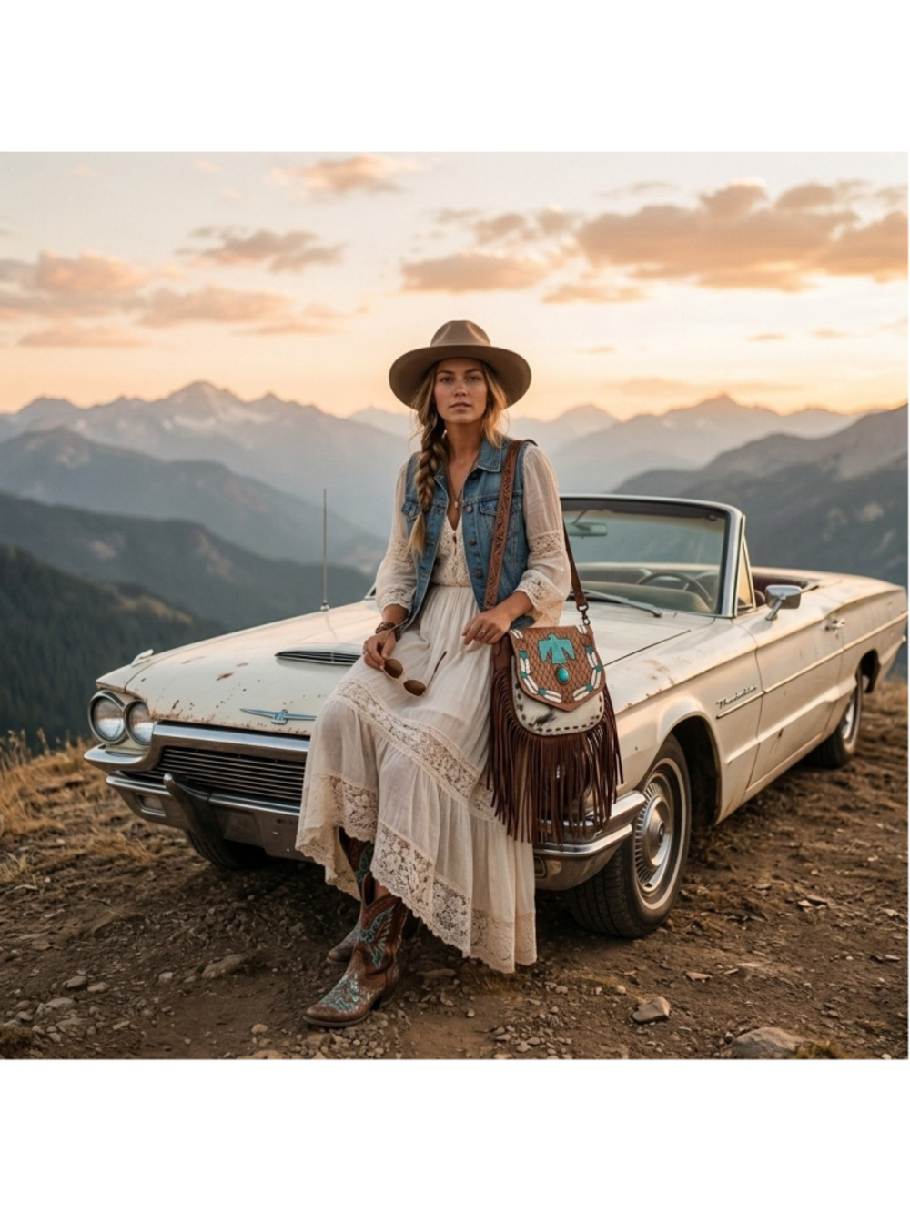 American Darling Turquoise Thunderbird Ridge Fringe Concho Crossbody